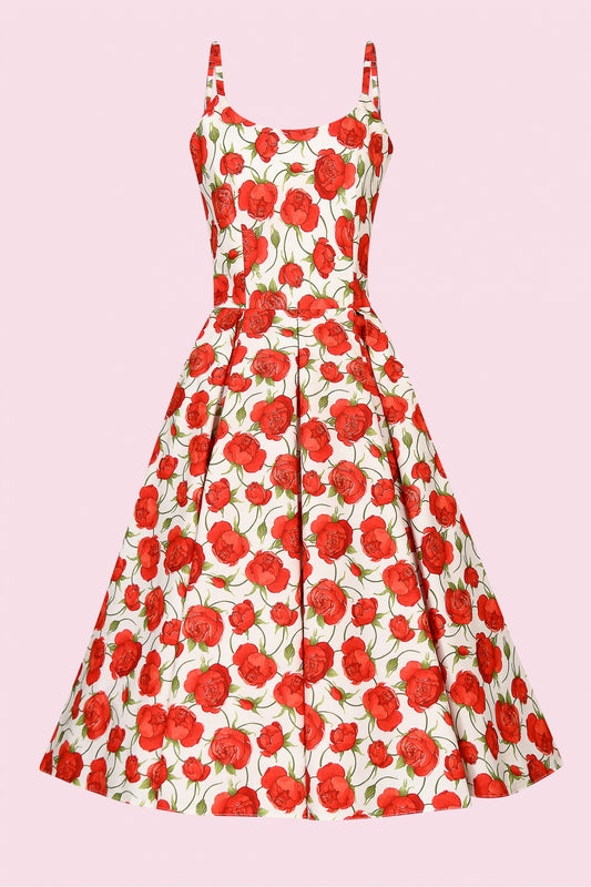 Priscilla Red Rose Cotton Midi Dress