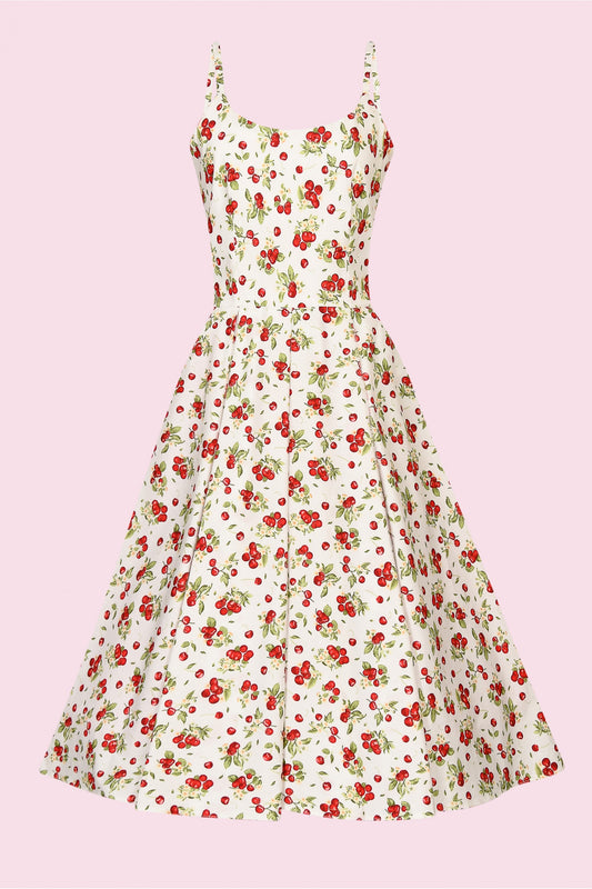 Priscilla Cherry Print Cotton Midi Dress