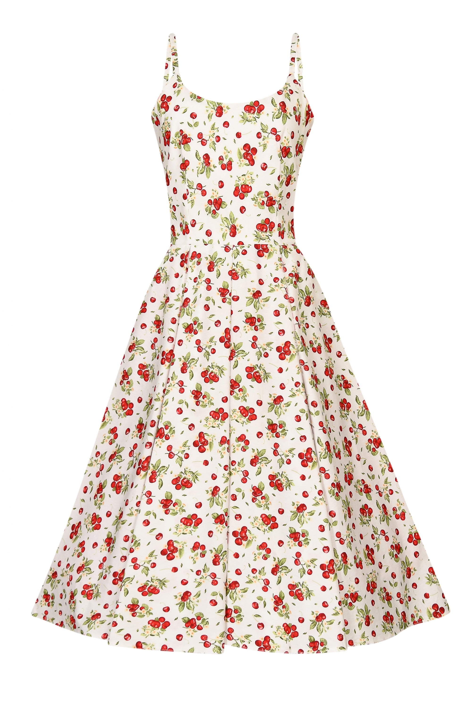 Priscilla Cherry Print Cotton Midi Dress
