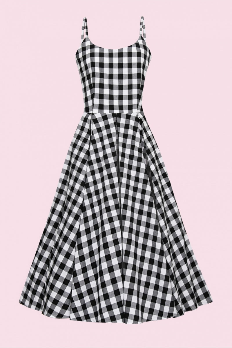 Priscilla Large Gingham Cotton Midi Dress - Black & White