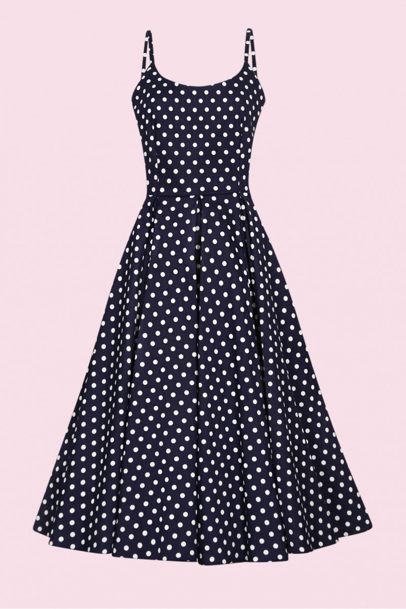 Priscilla Polka Dot Midi Dress - Navy & White