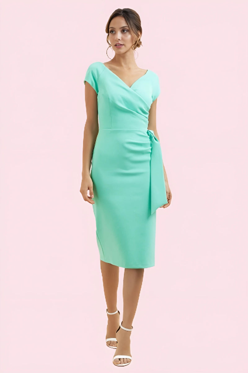 Hourglass Faux Wrap Pencil Dress - Mint