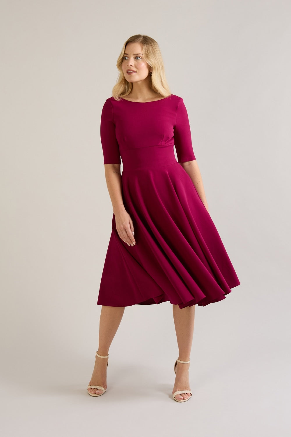 Hepburn Swing Dress with full circle skirt and high neckline – vintage occasion wear by The Pretty Dress Company