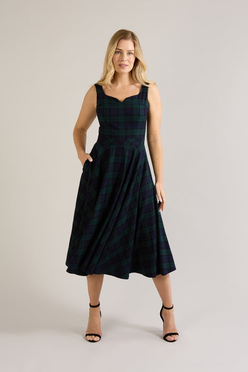 Lola Tartan Midi Dress - Forest & Navy