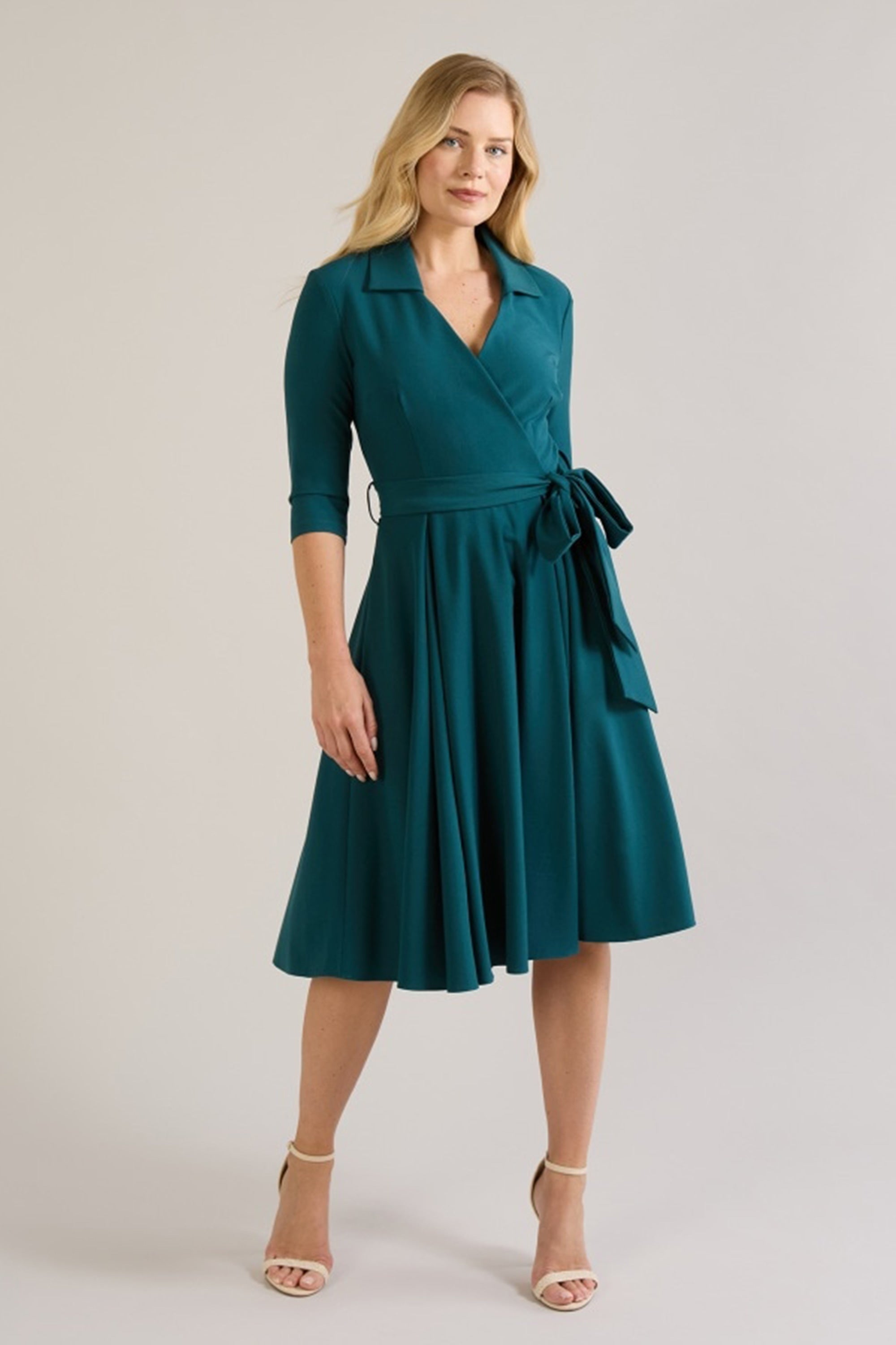 Lucille Faux Wrap Shirt Swing Dress