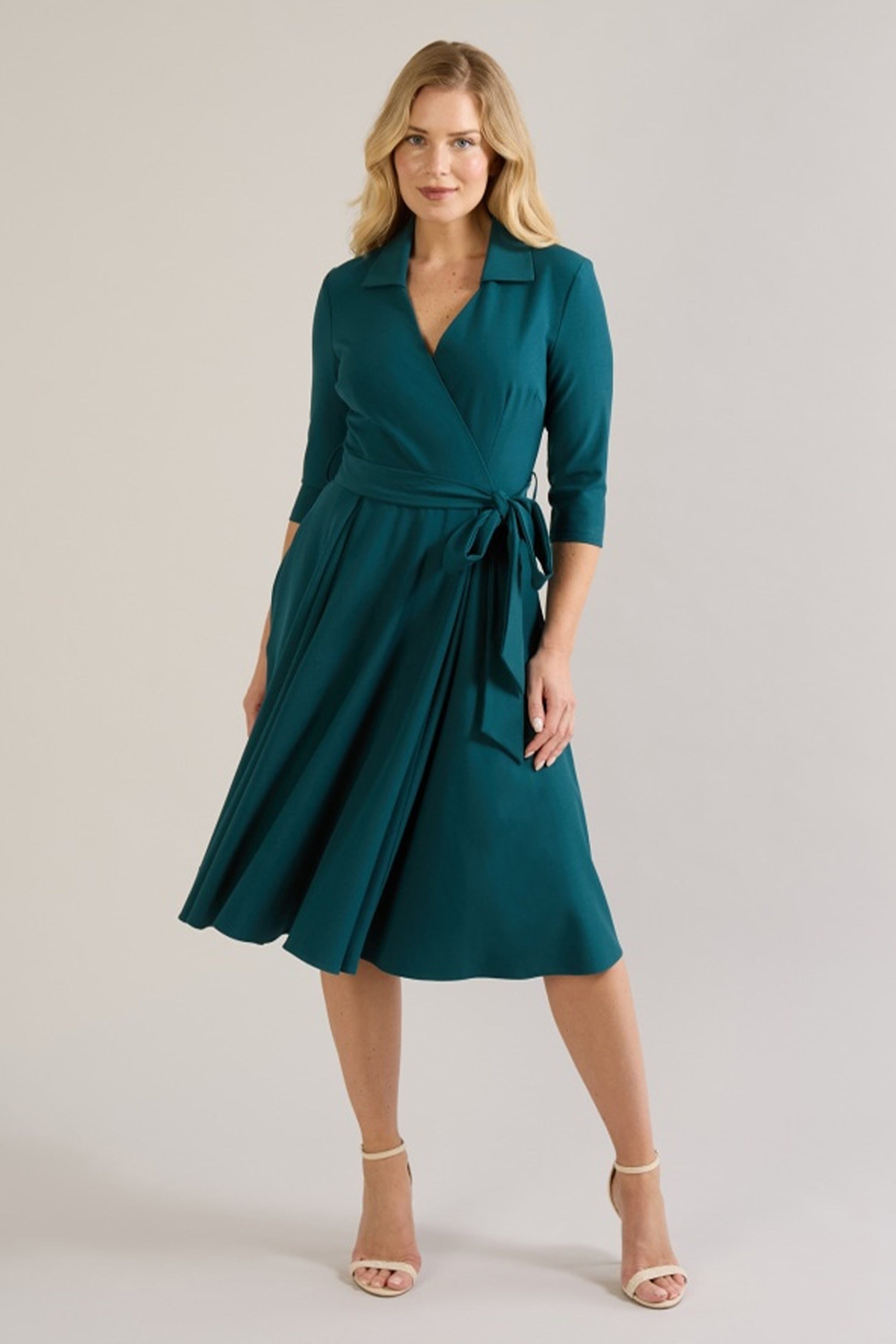 Lucille Faux Wrap Shirt Swing Dress