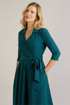 Lucille Faux Wrap Shirt Swing Dress