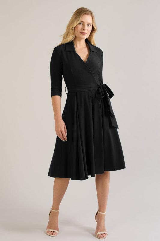 Lucille Faux Wrap Shirt Swing Dress
