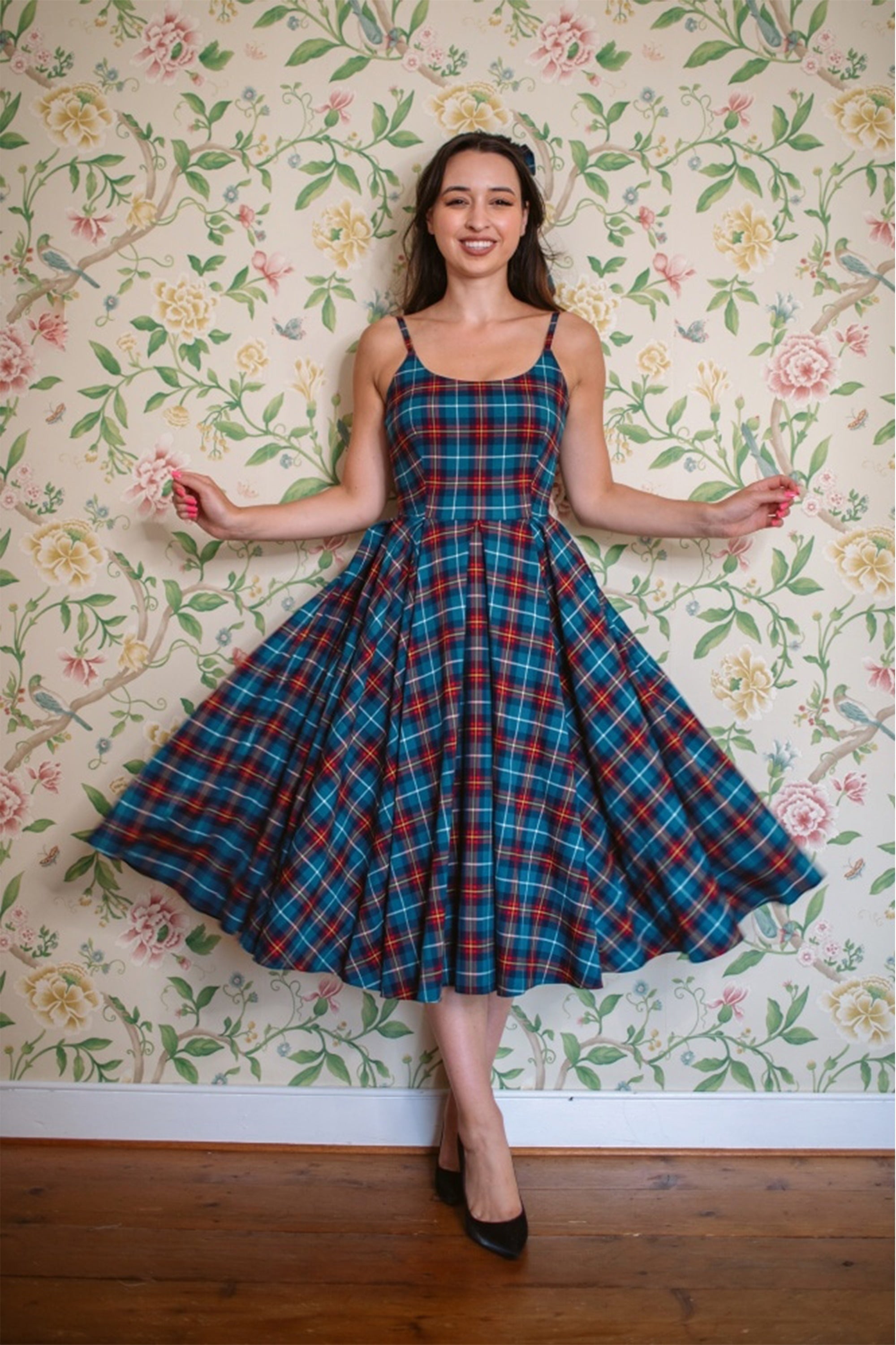 Priscilla Tartan Midi Dress