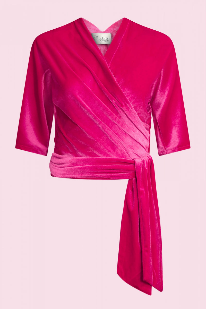 Perfect Velvet Wrap Top - Hot Pink
