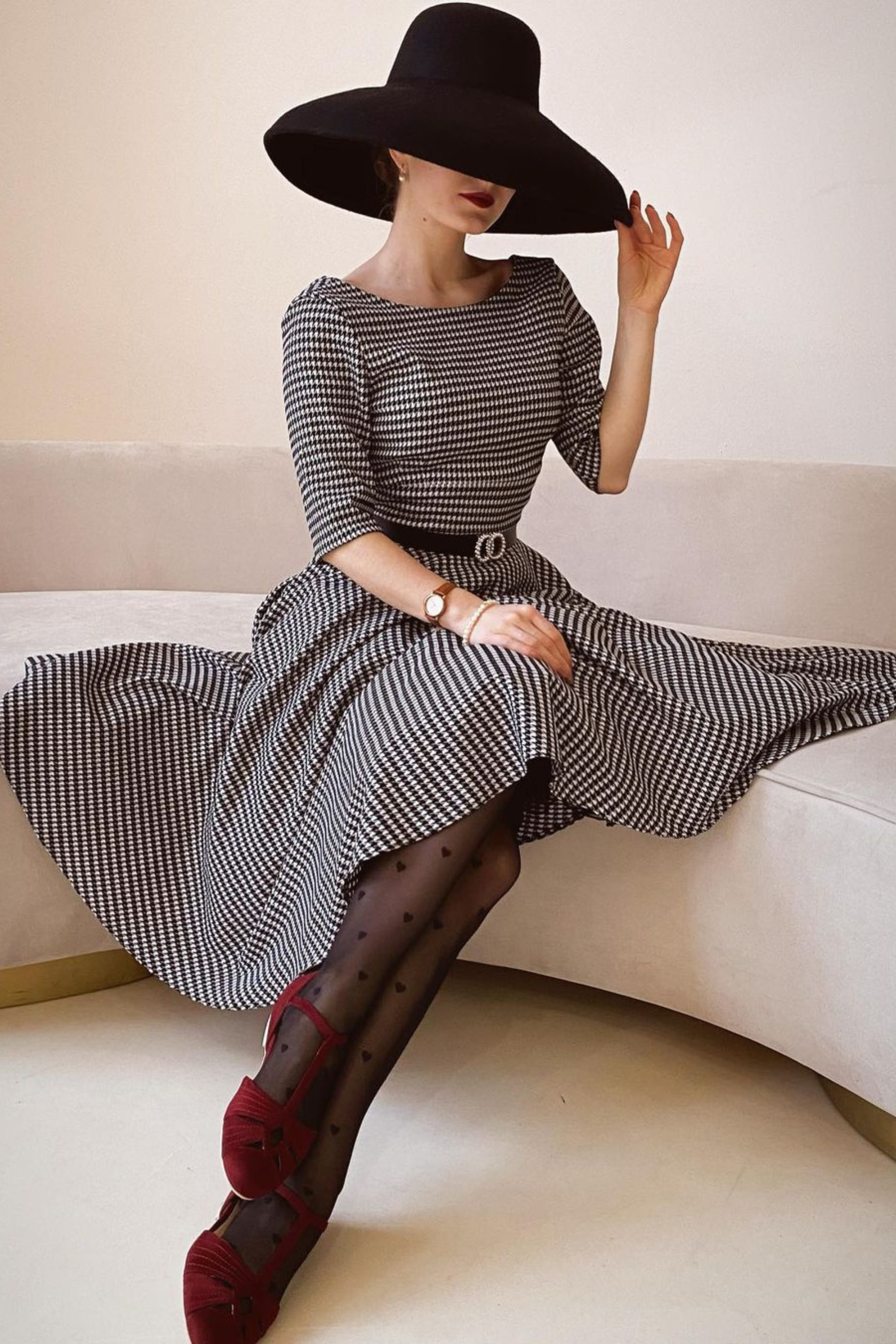 Hepburn Dogtooth Midi Dress
