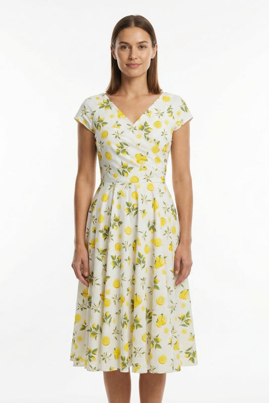 Hourglass Lemon Print Swing Dress