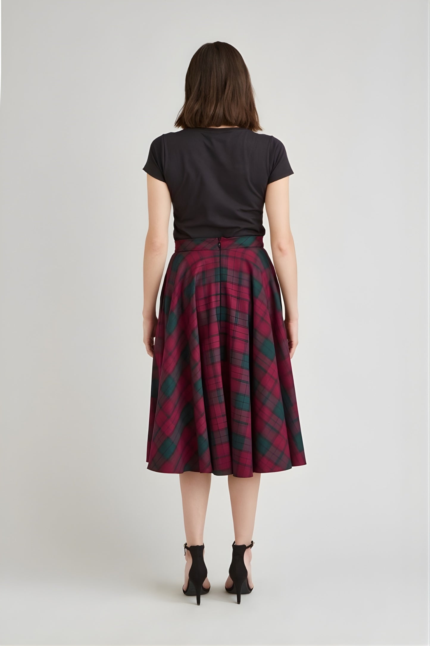 TPDC Berry & Forest Tartan Midi Skirt
