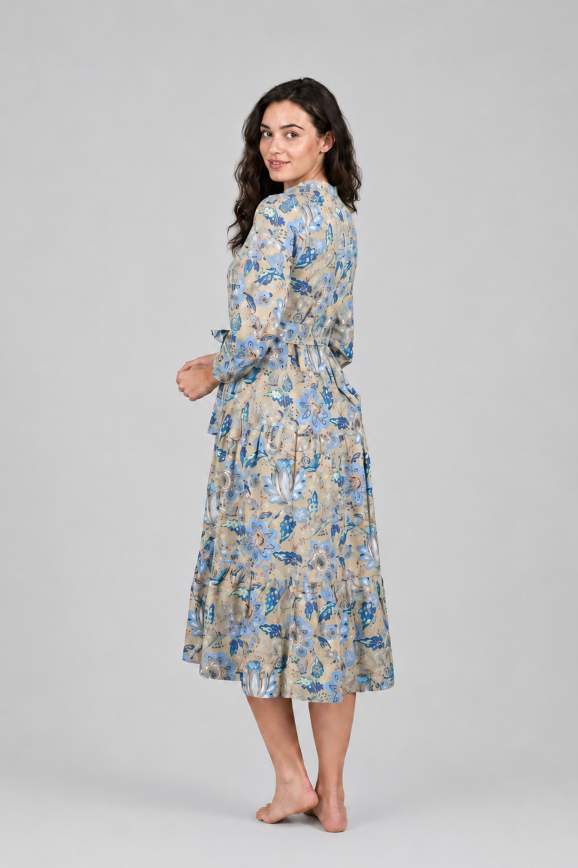 Cotton Floral Shirt Midi Dress
