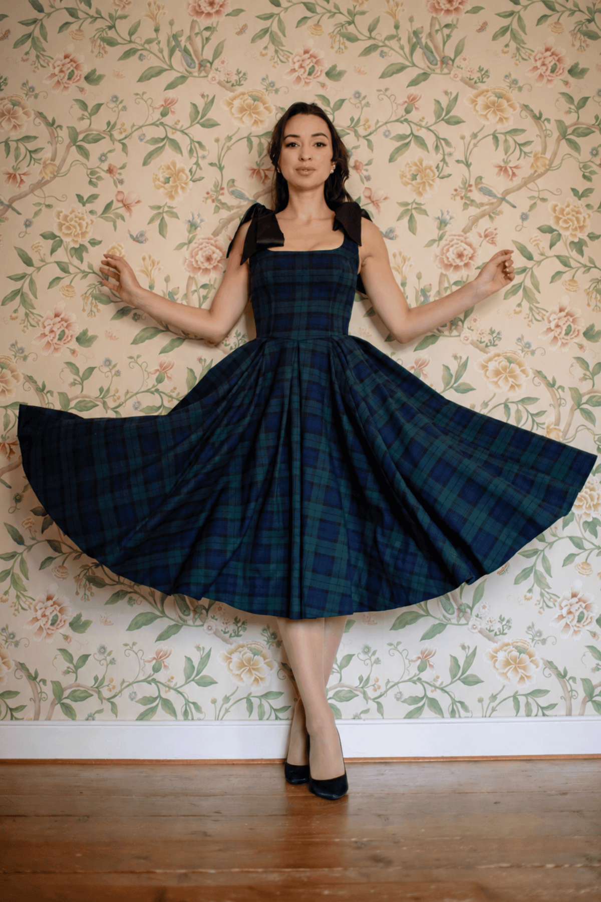 Josephine Black Watch Tartan Midi Dress