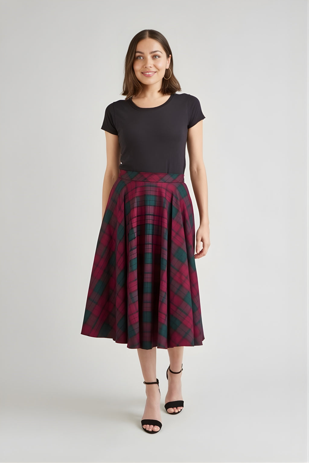 TPDC Berry & Forest Tartan Midi Skirt