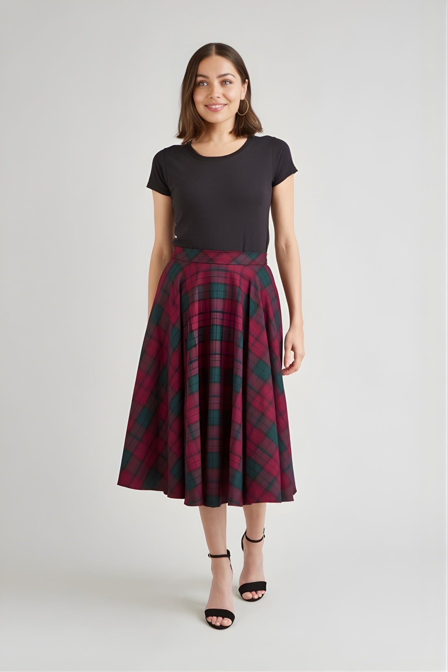 TPDC Berry & Forest Tartan Midi Skirt