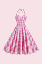 Dixie Gingham Pale Pink Halter Swing Dress