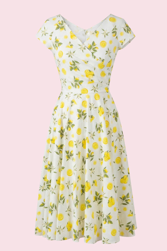 Hourglass Lemon Print Swing Dress