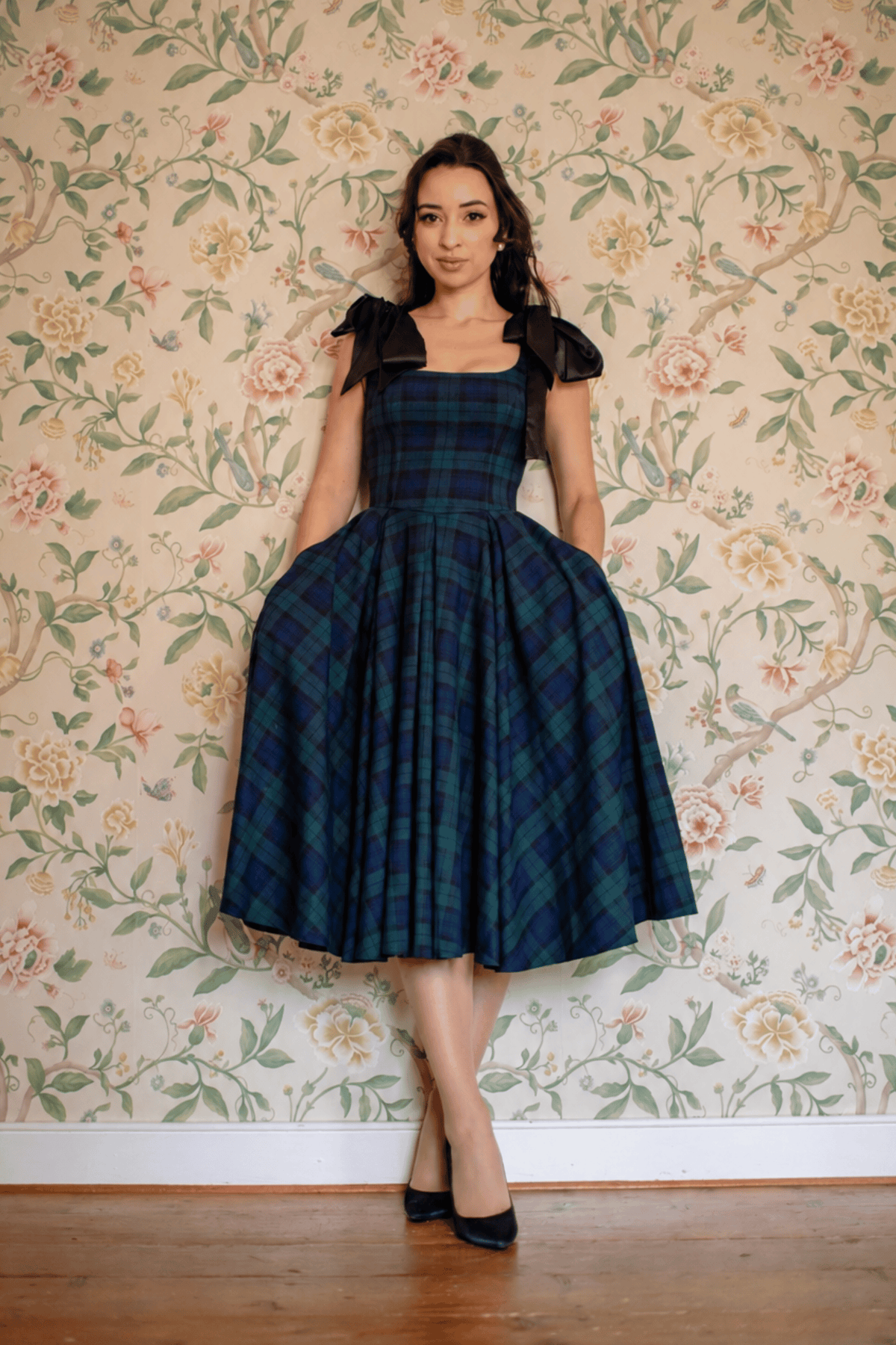 Josephine Black Watch Tartan Midi Dress