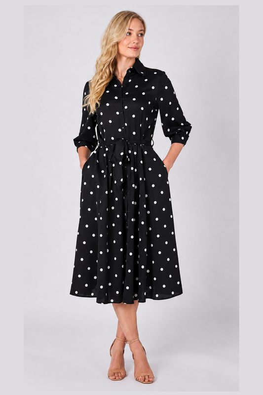 Polka Dot Shirt Midi Dress