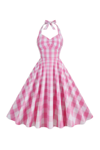 Dixie Gingham Pale Pink Halter Swing Dress