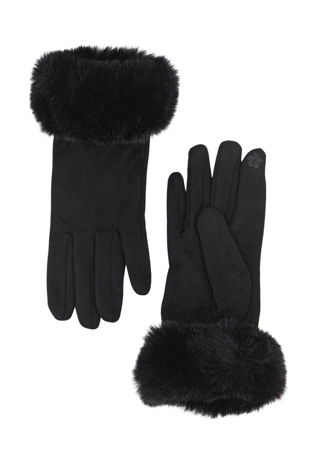 Faux Fur Cuff Gloves - Black, Velvet