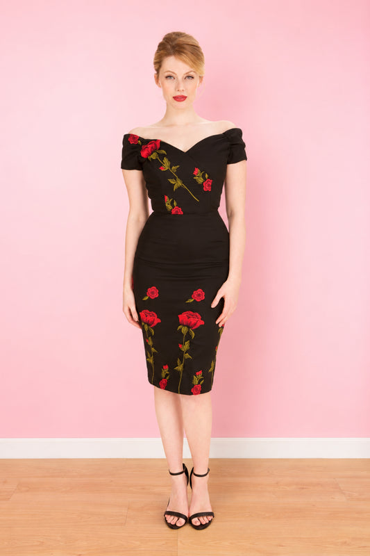 Fatale Embroidered Rose Pencil Dress