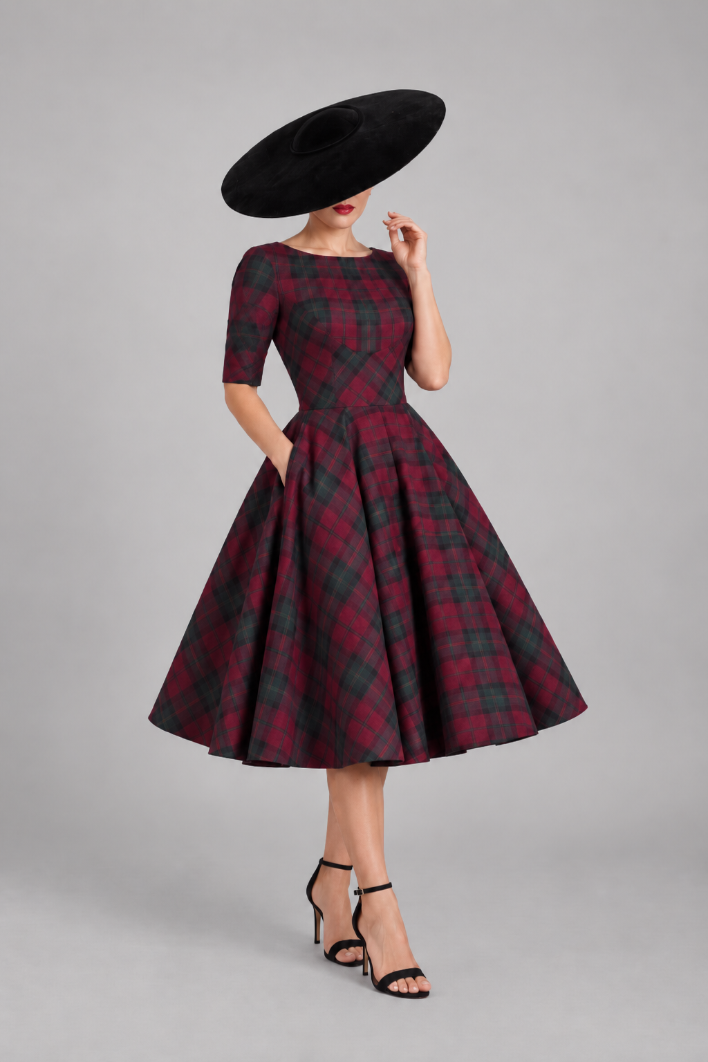 Hepburn Berry Tartan Swing Dress