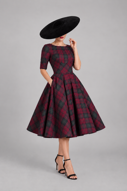 Hepburn Berry Tartan Swing Dress