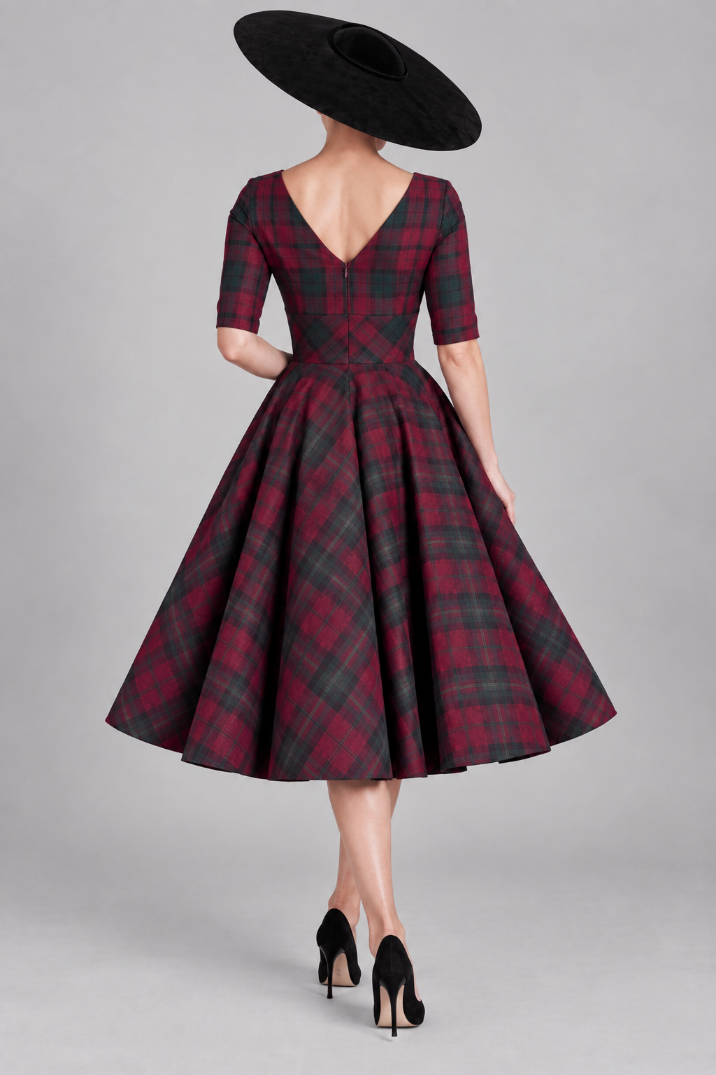 Hepburn Berry Tartan Swing Dress