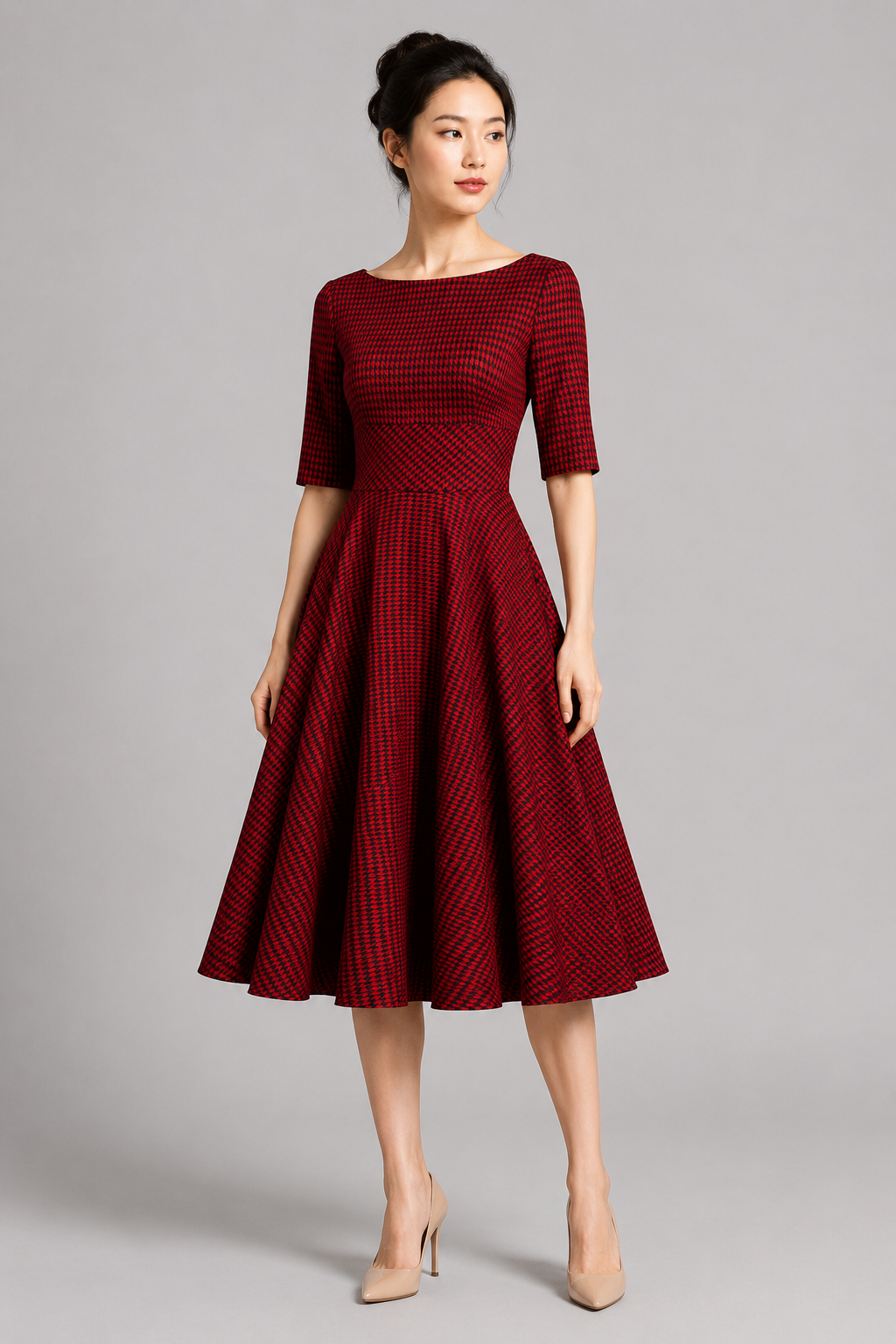Hepburn Dogtooth Midi Dress