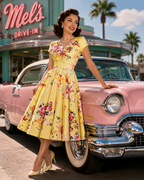 Hourglass Seville Swing Dress in bold floral Seville print – made in the UK by The Pretty Dress Company
