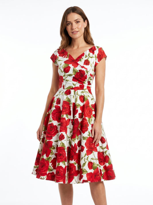 Hourglass Sorrento Red Rose Swing Dress