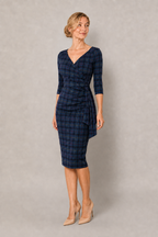 Hourglass Tartan 3/4 Sleeve Pencil Dress