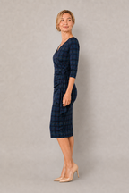 Hourglass Tartan 3/4 Sleeve Pencil Dress