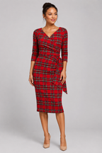 Hourglass Tartan 3/4 Sleeve Pencil Dress