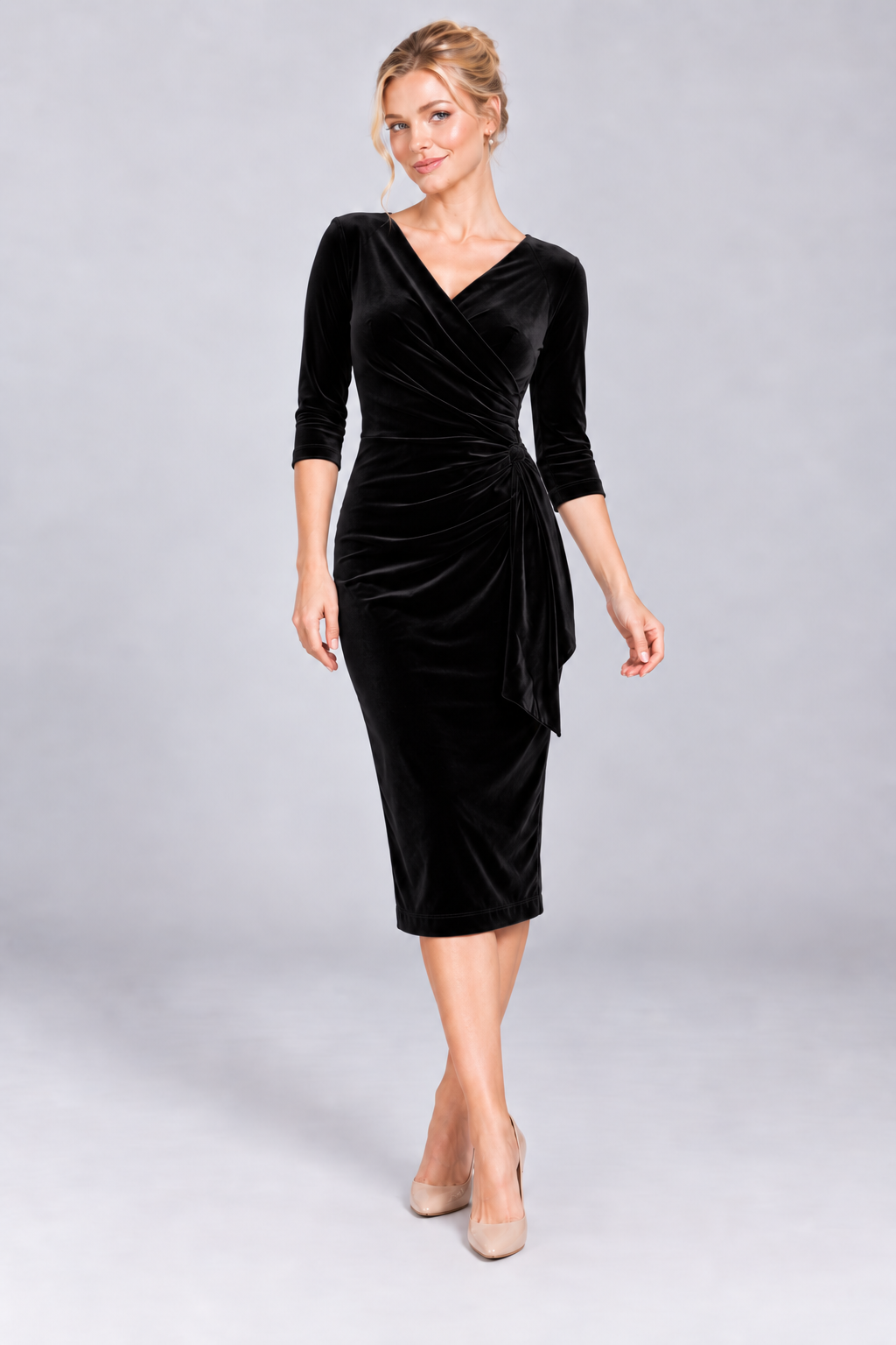 Hourglass Velvet 3/4 Sleeve Pencil Dress