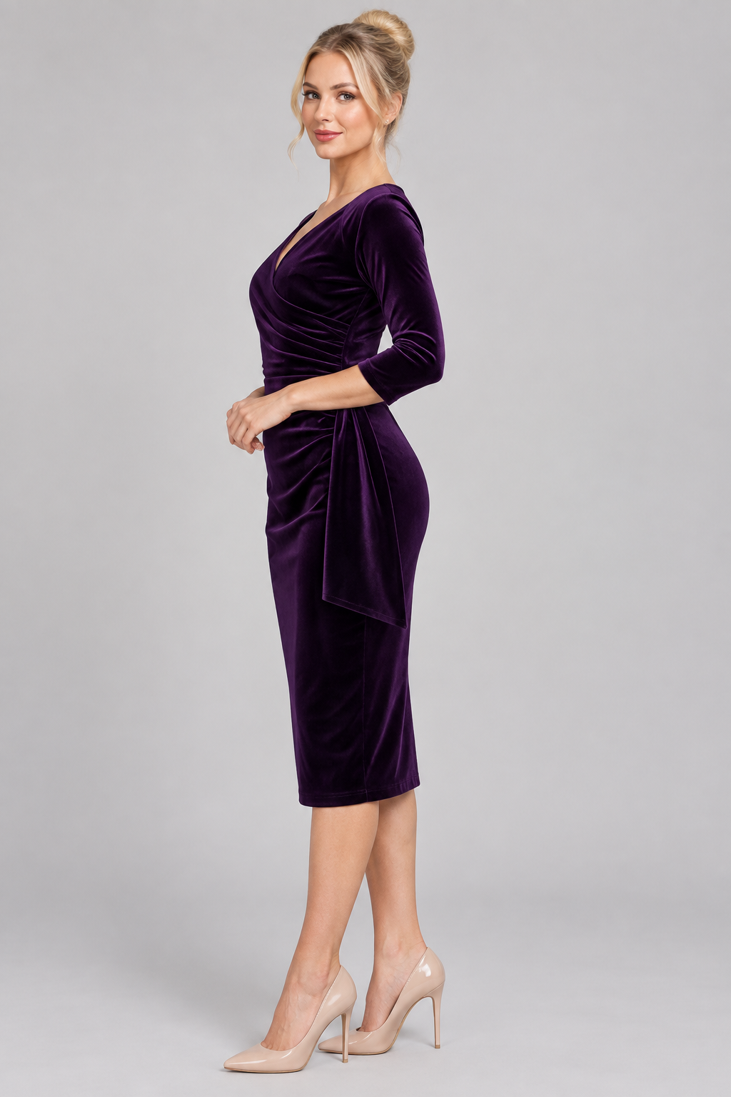Hourglass Velvet 3/4 Sleeve Pencil Dress