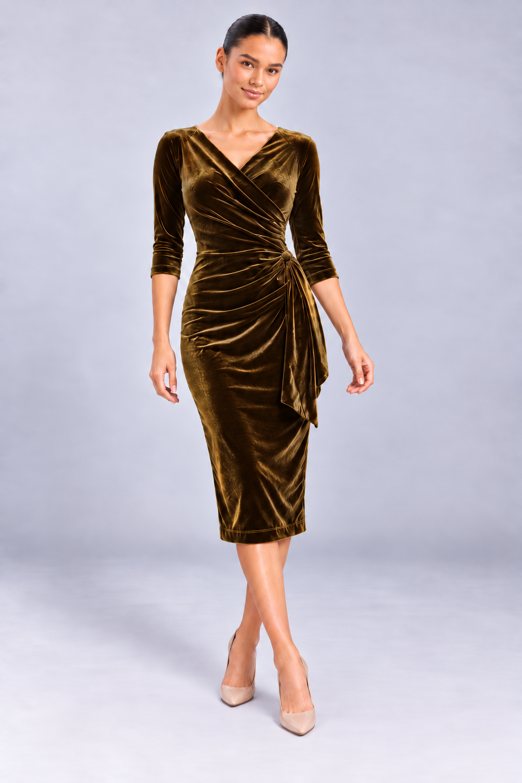 Hourglass Velvet 3/4 Sleeve Pencil Dress