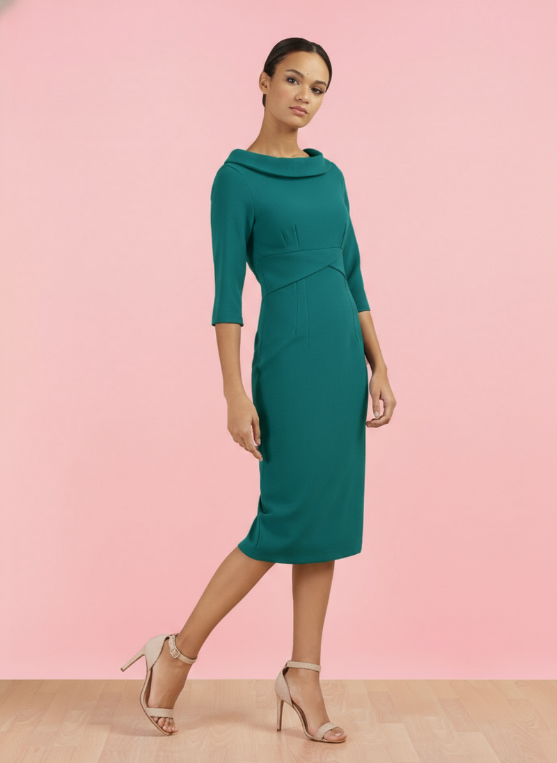 Kennedy Roll Collar Pencil Dress - Jade