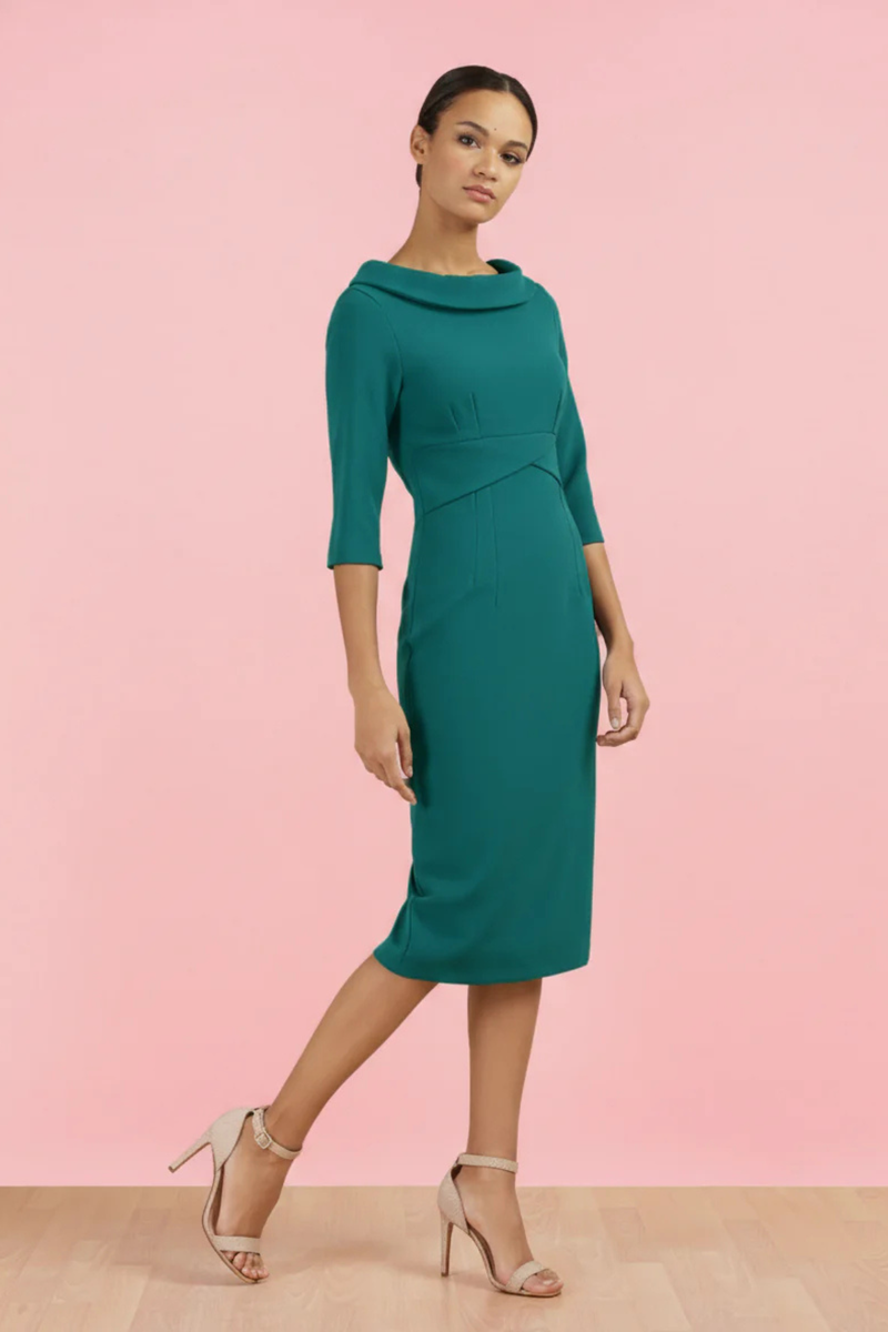Kennedy Roll Collar Pencil Dress - Jade