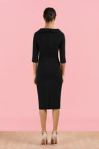 Kennedy Roll Collar Pencil Dress in ivory stretch crepe – vintage-inspired occasion-wear by The Pretty Dress Company
