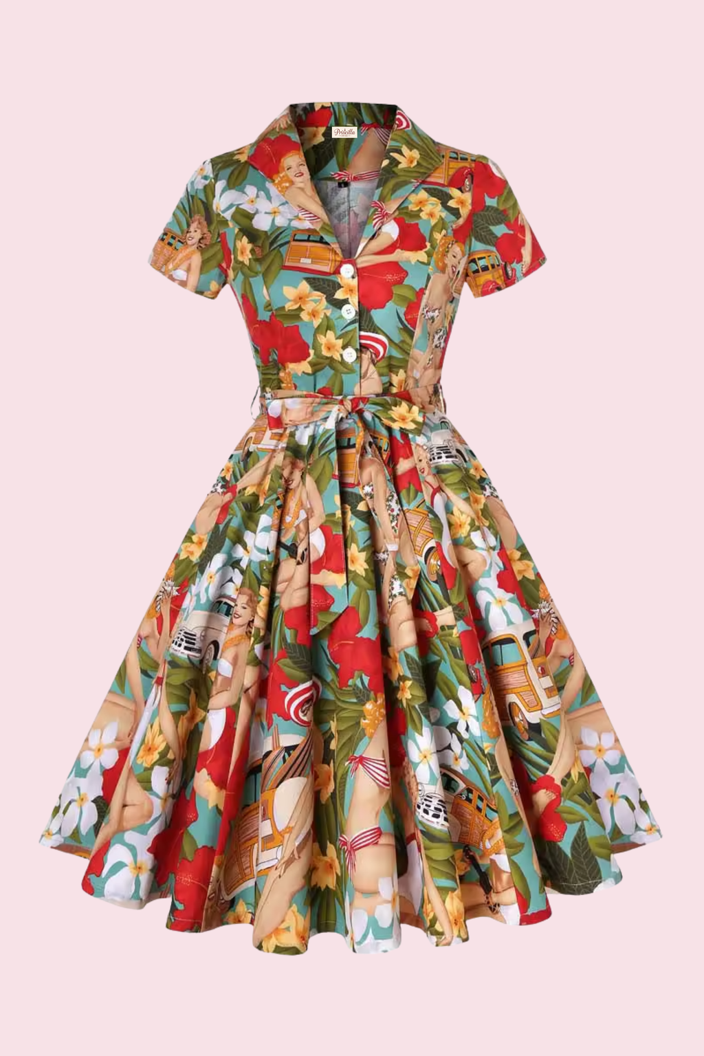 Memphis Americana Print Swing Shirt Dress