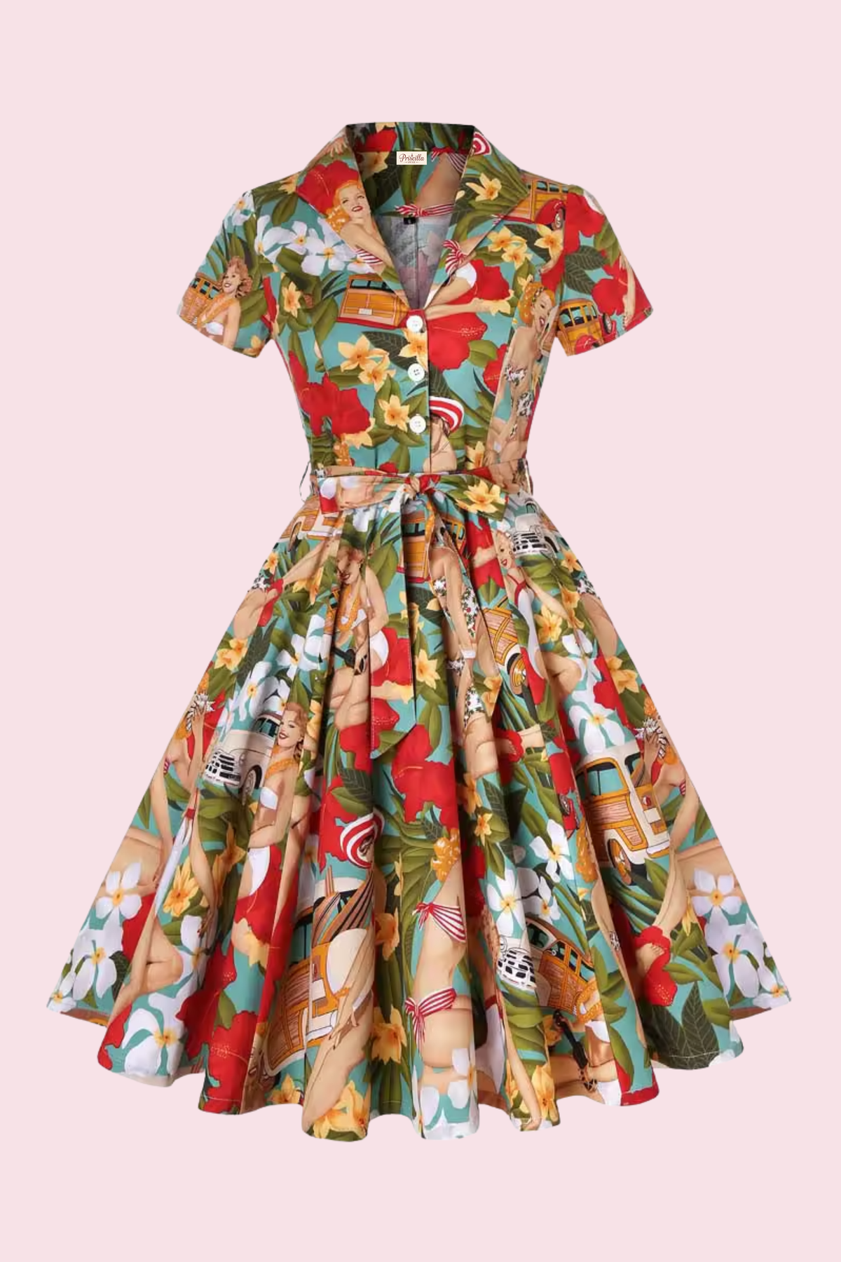 Memphis Americana Print Swing Shirt Dress