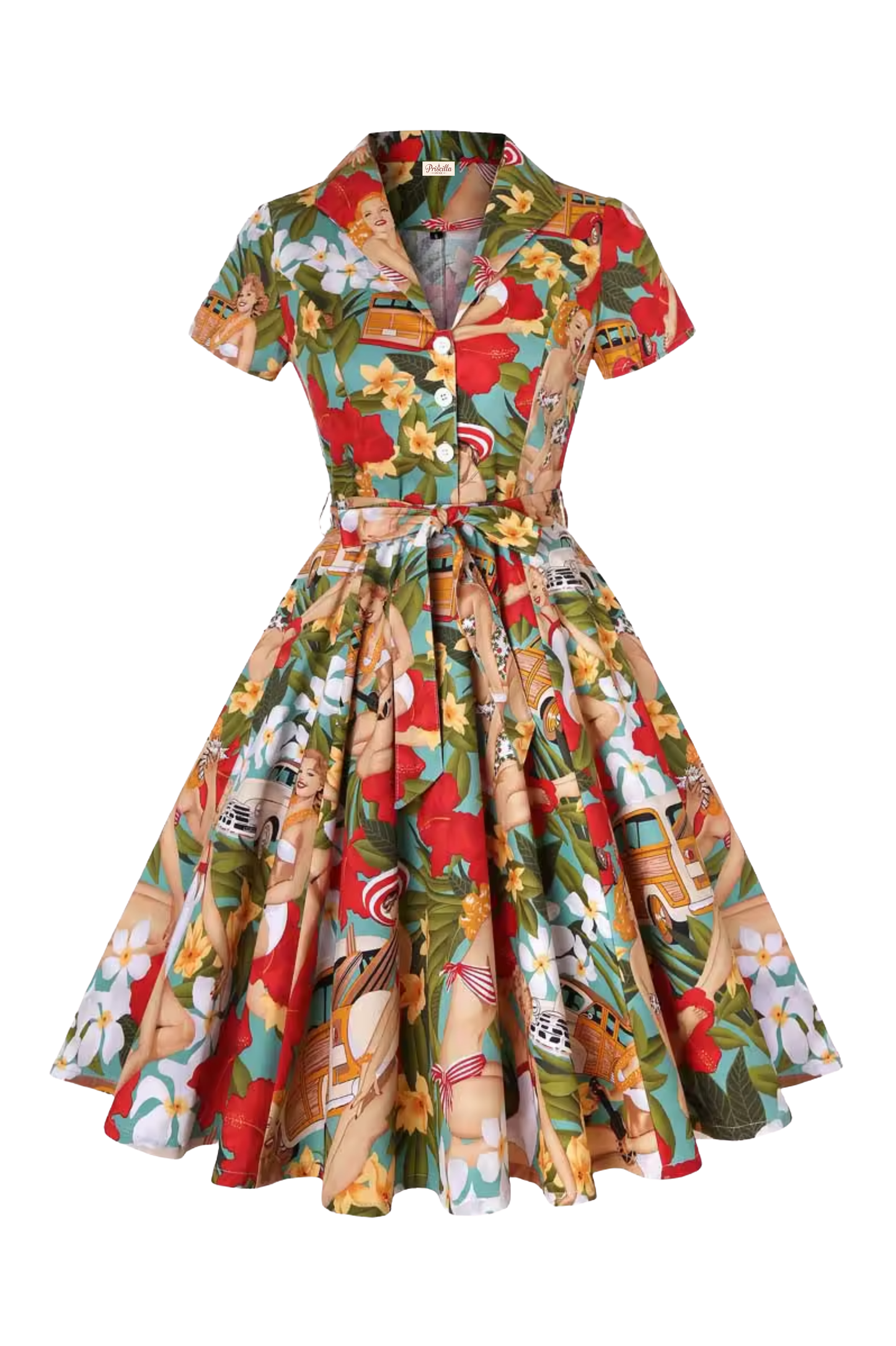 Memphis Americana Print Swing Shirt Dress
