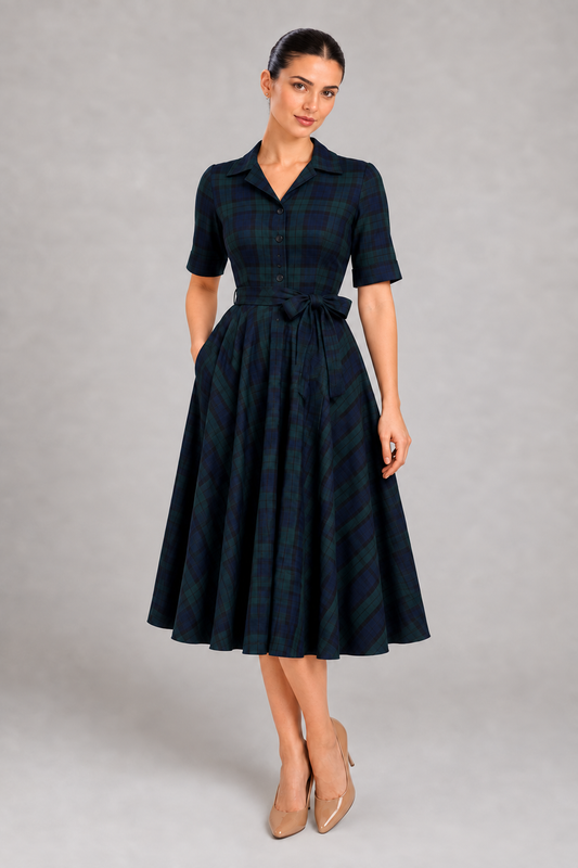 Natalie Black Watch Tartan Shirt Swing Dress