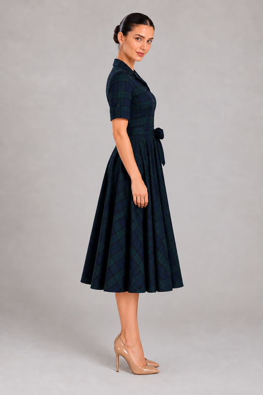 Natalie Black Watch Tartan Shirt Swing Dress