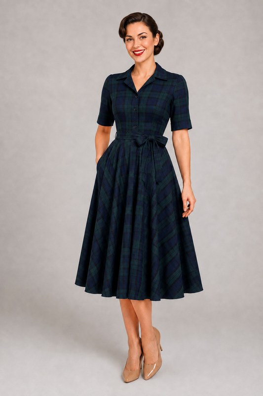 Natalie Black Watch Tartan Shirt Swing Dress