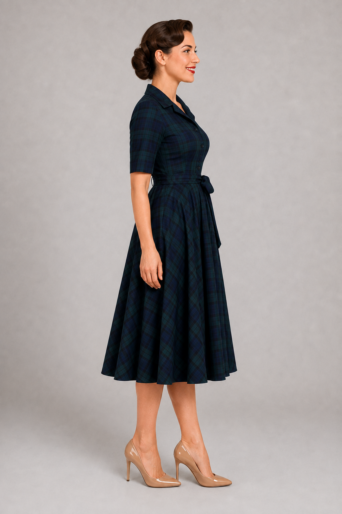 Natalie Black Watch Tartan Shirt Swing Dress